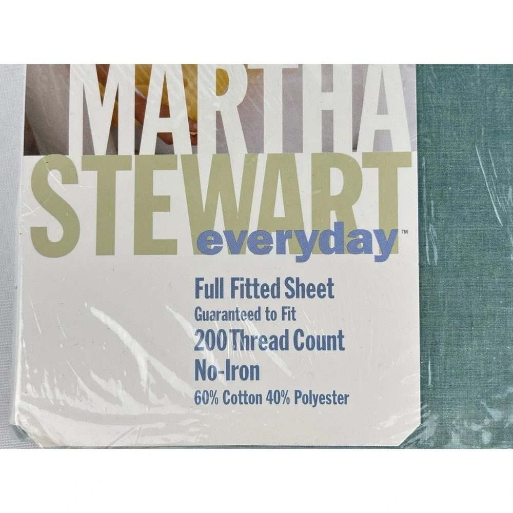 Vintage Martha Stewart Everyday Green Leaf Denim Full Fitted Sheet 1997 NOS